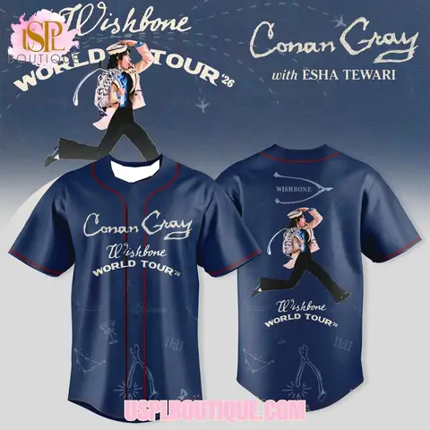 2026 Conan Gray "Wishbone World Tour '26" Navy Baseball Jersey Men's Oversized T-shirt Suitable for Daily and Training Wear