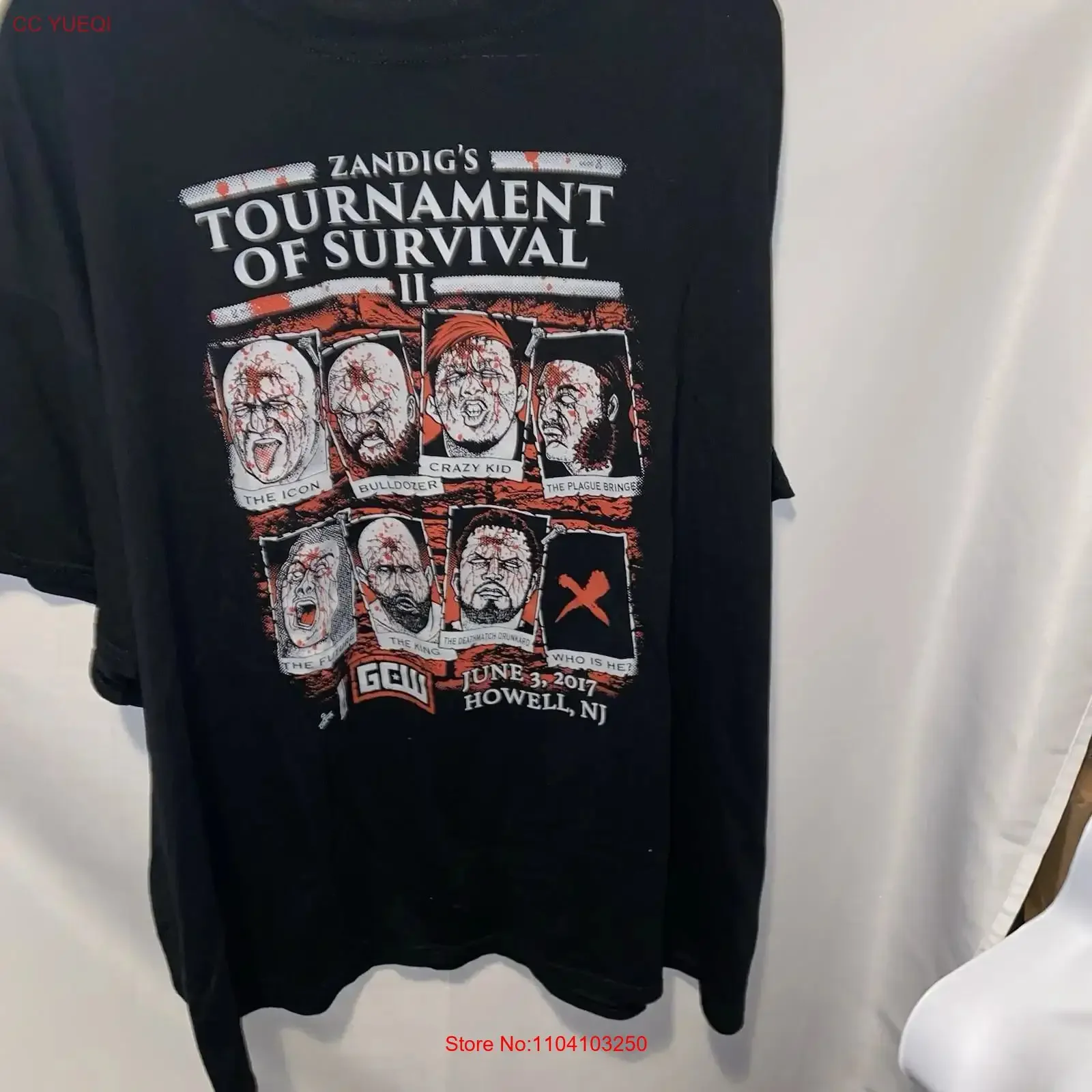 GCW Tournament Of Survival 2 Deathmatch Wrestling T Shirt Size 3XL vintage Washed homme designer clothes Breathable Stretched