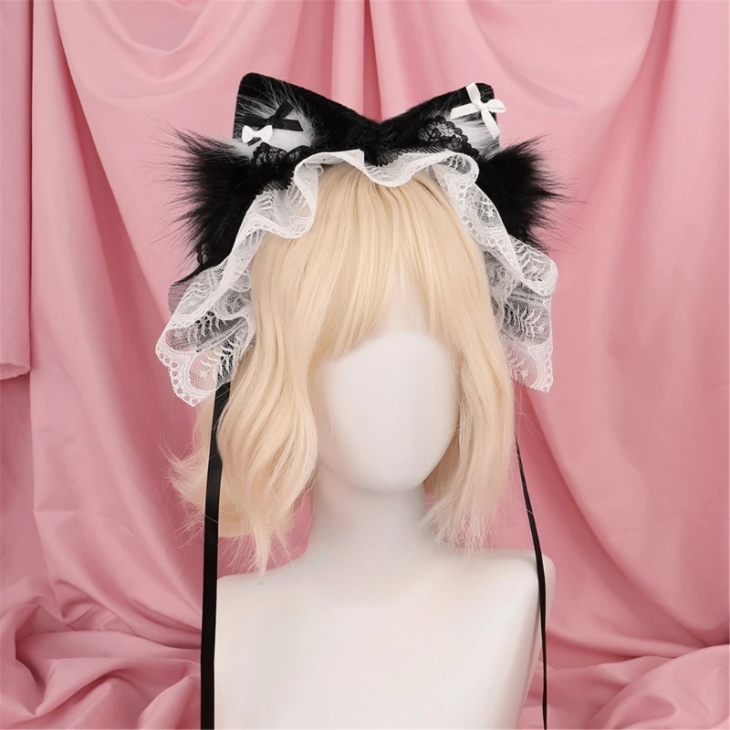 E15f Plüschpelzkatzen Ohrhaarband süße Lolitas Kopfbedeckung Halloween Cosplay Kostüm