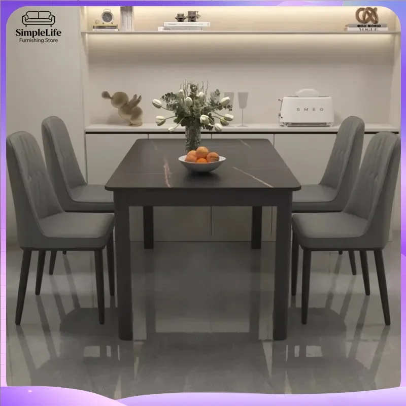 Modern Minimalist Rock Slab Dining Table Set with Chairs for Small Apartments Thickened Matte Finish Light Luxury Bright