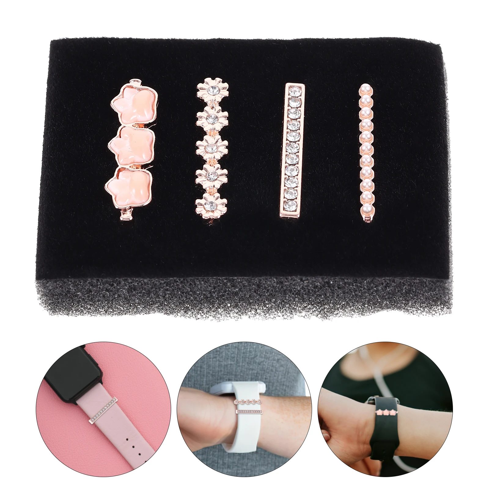 

4pcs Watchb Charms Decorative Buckle Mini Smartwatch Ring Loops Lightweight Alloy Long Life Unique Style Delicate Color