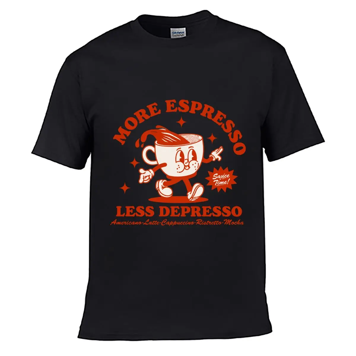 More Espresso Less Depresso Sauce Time Americano Latte Cappuccino Ristretto Mocha short-sleeved T-shirt