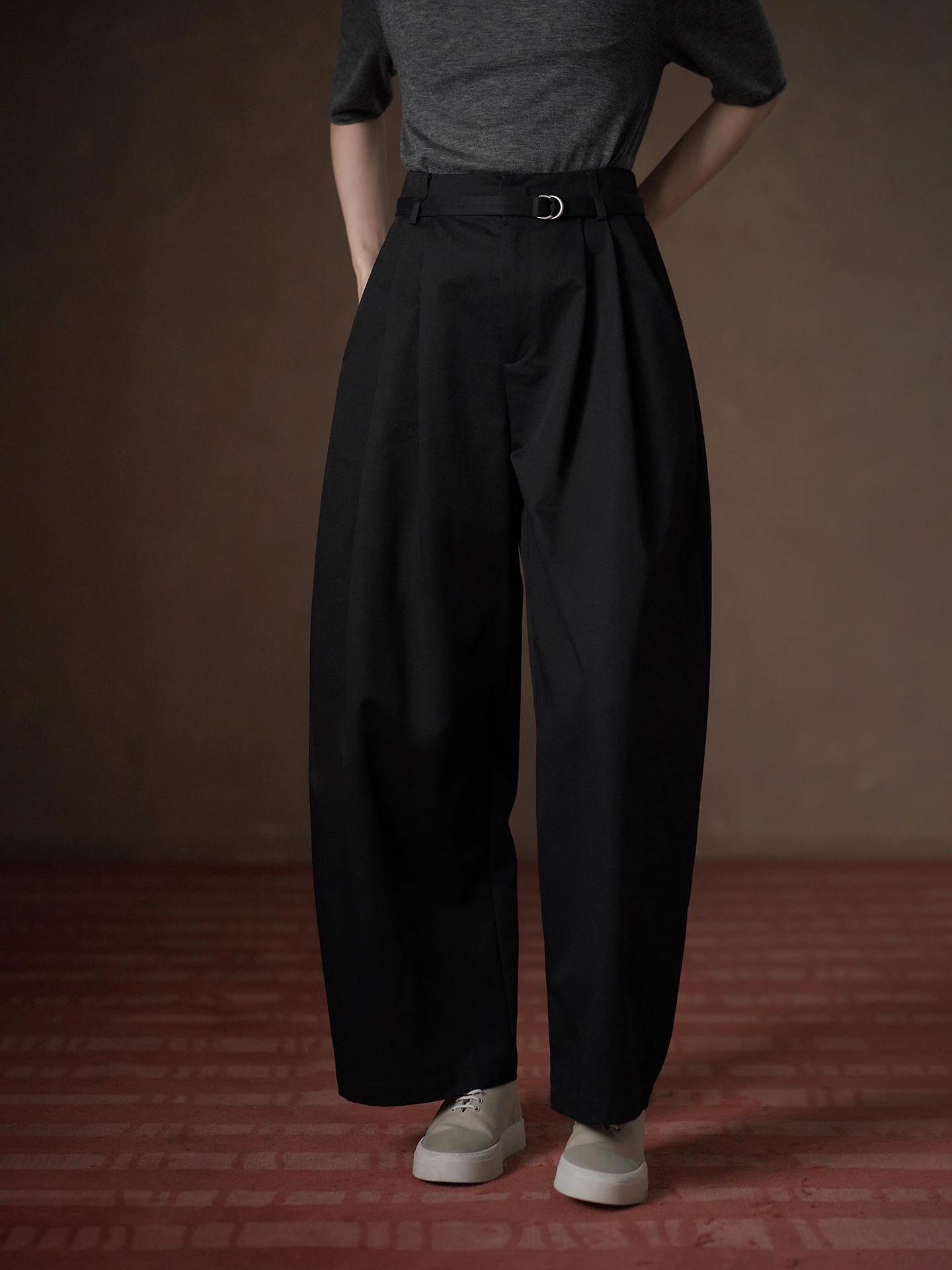 Hacikis High Waist Loose Fit Straight Leg Cotton Pants Women's Commute Trousers Adjustable Waistband Slimming Effect