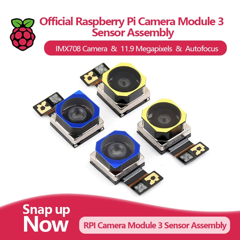 وحدة الكاميرا الرسمية Raspberry Pi 3 مجموعة أجهزة استشعار، كاميرا IMX708، 11.9 ميجابكسل، ضبط تلقائي للصورة