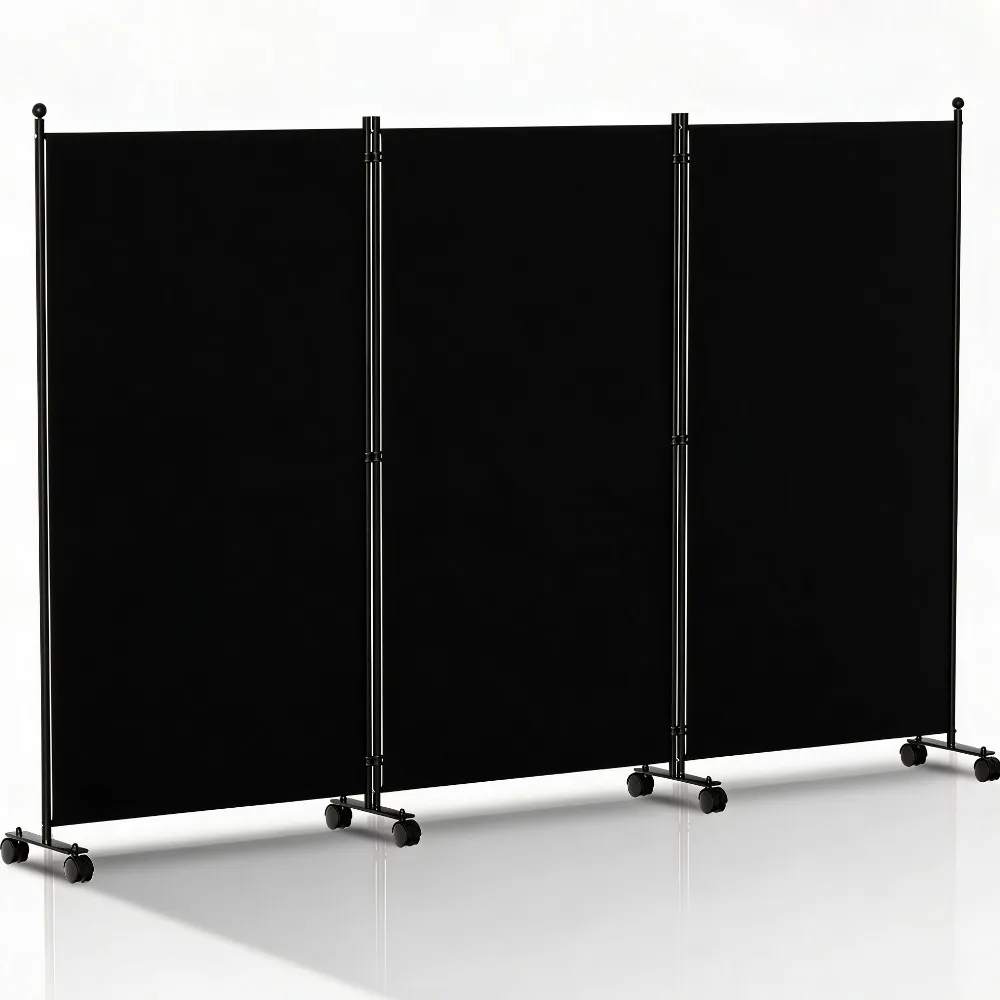 Paravent pliable avec roulettes, écran d'intimité mobile, cloison épaissie, cadre en fer, séparateur en tissu pour bureaux, balcon, terrasse