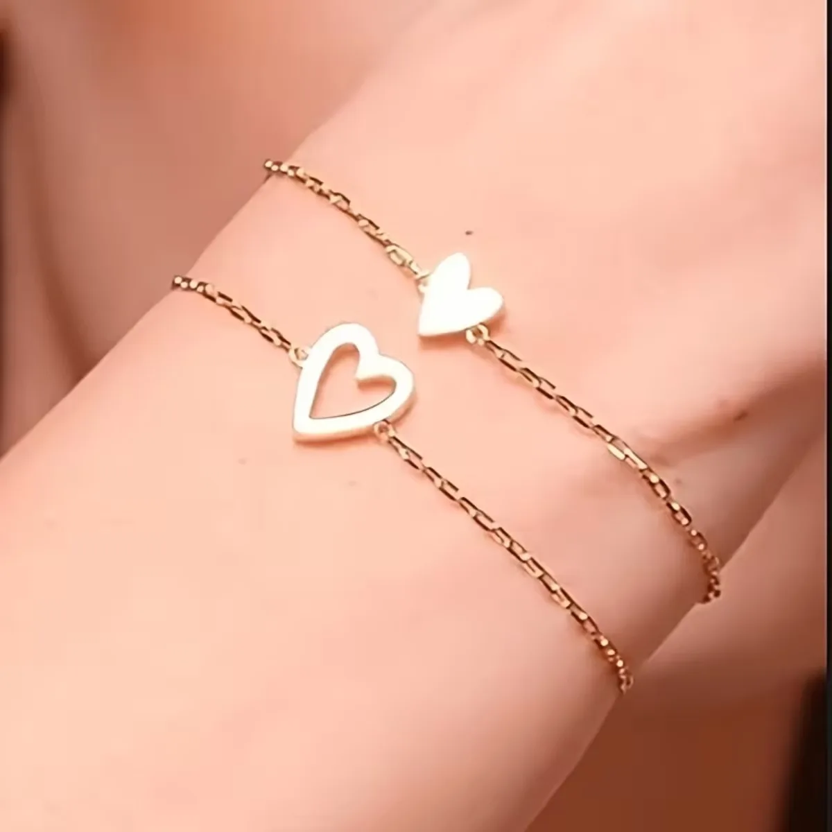 Adjustable Alloy Heart Cutout Bracelets Set Sweet Simple Style Couple Daily Wear Ins Valentine's Day Romantic Gift Bracelets