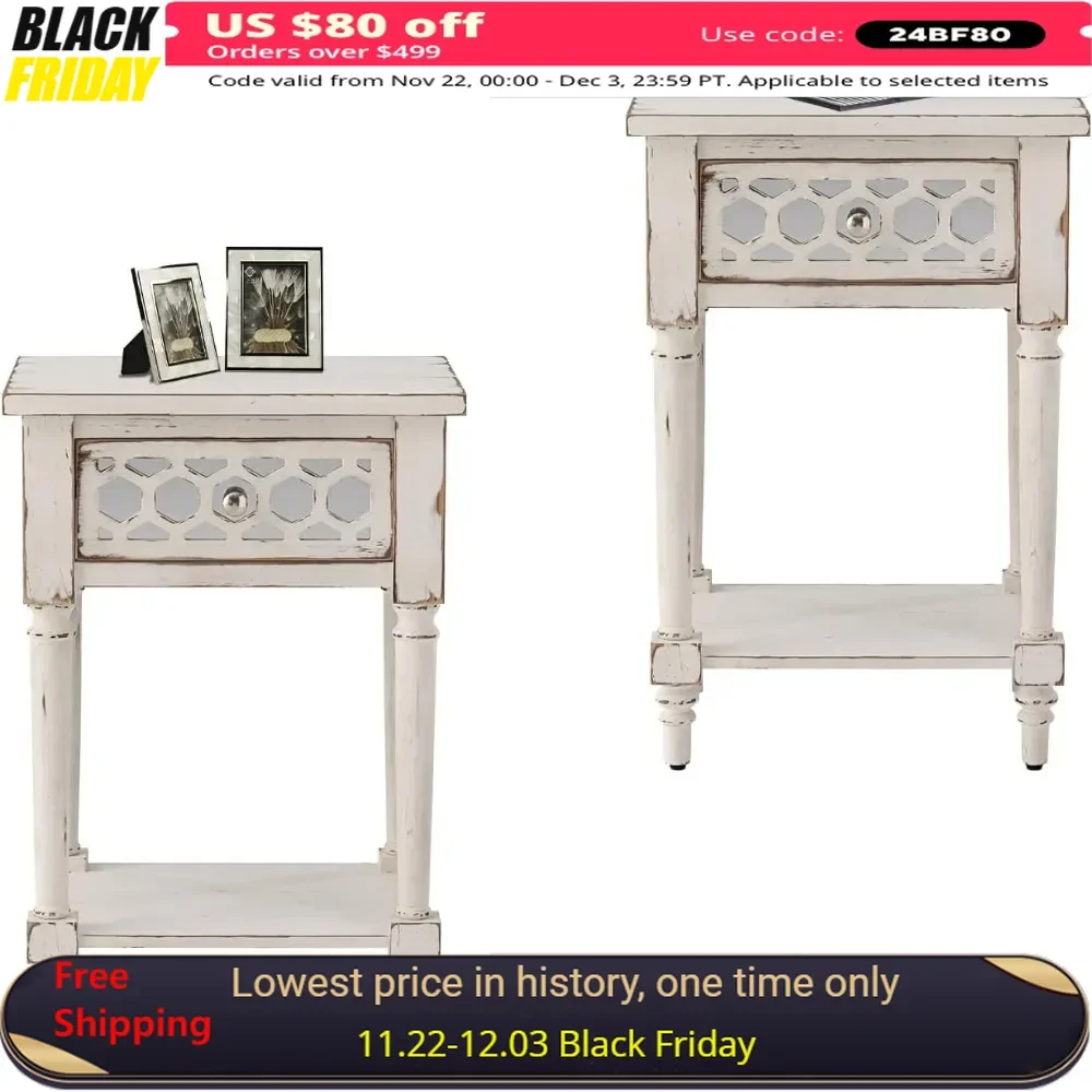 Solid Wood End Table,Modern Vintage Side Table, Wood Small Accent Table, Bedroomend Tables in The Living Room,Storage End Tables