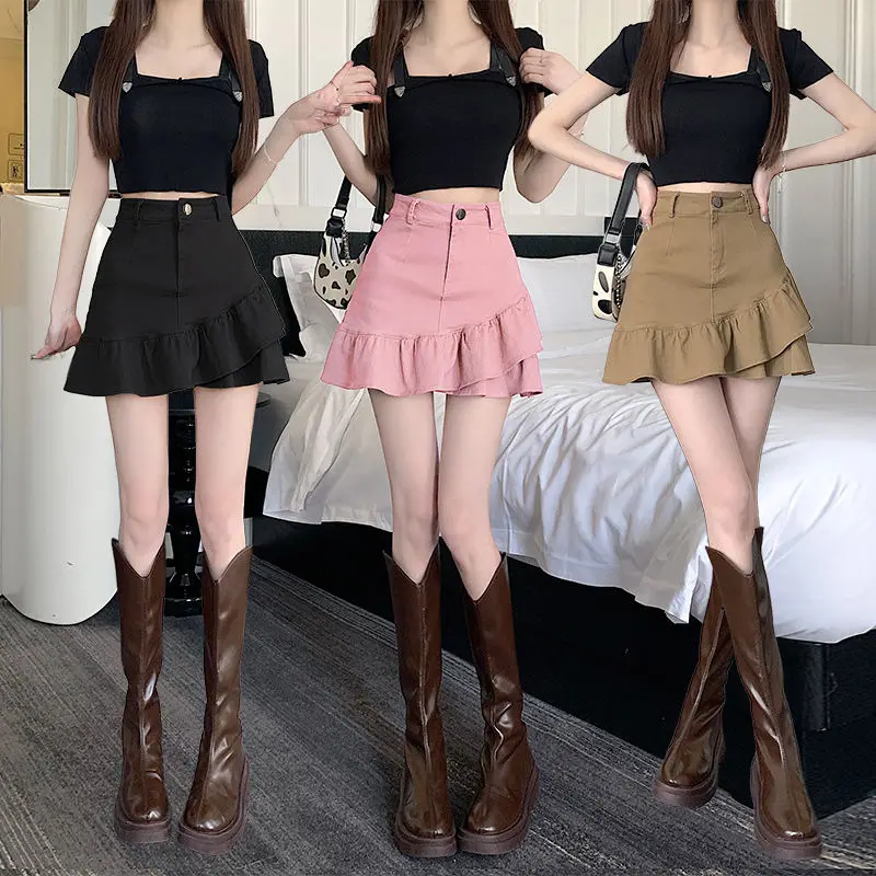 

2024 Summer New Irregular Cowboy Short Skirt for Women, High Waist A-line Fishtail Short Skirt