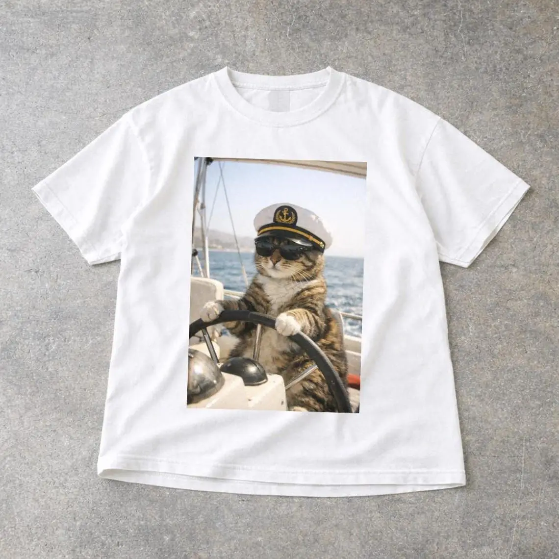 Captain Cat T-shirt Cat Meme Printed T-shirt Cute Couple Shirt Women's Comfortable T-shirt Graphic T Shirts Summer Streetwear