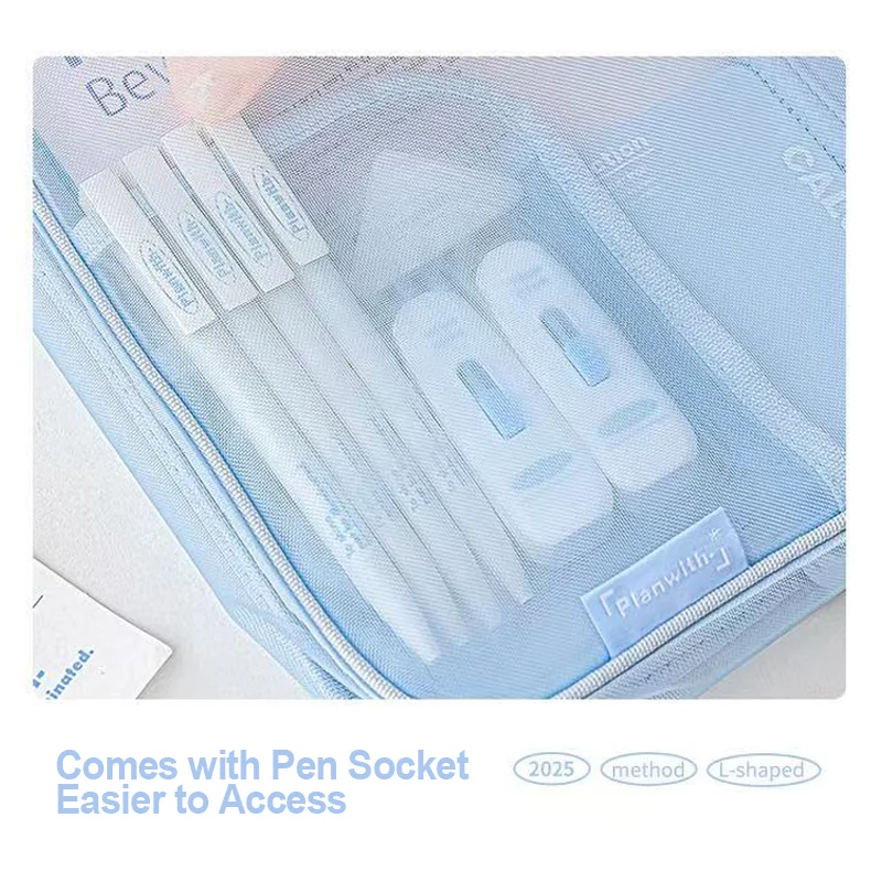 حقيبة ملفات على شكل حرف L بسحاب سعة كبيرة للطلاب، ورق اختبار محمول، تصنيف شبكي، حقيبة أدوات مكتبية #6