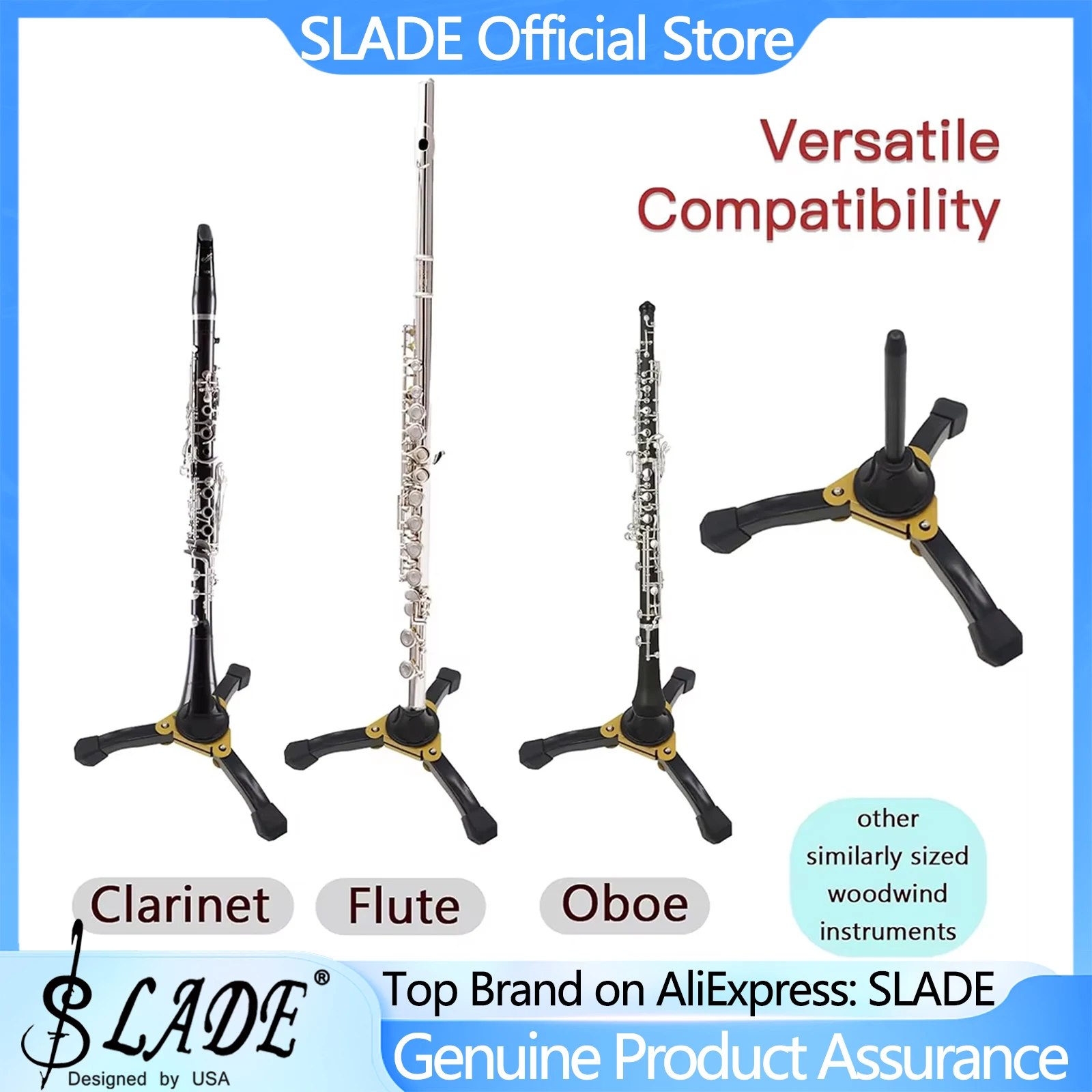 

Портативная складная подставка-штатив SLADE для флейты, гобоя, кларнета, прямого саксофона и деревянных духовых инструментов – идеально для музыкантов, чтобы удобно носить с собой.