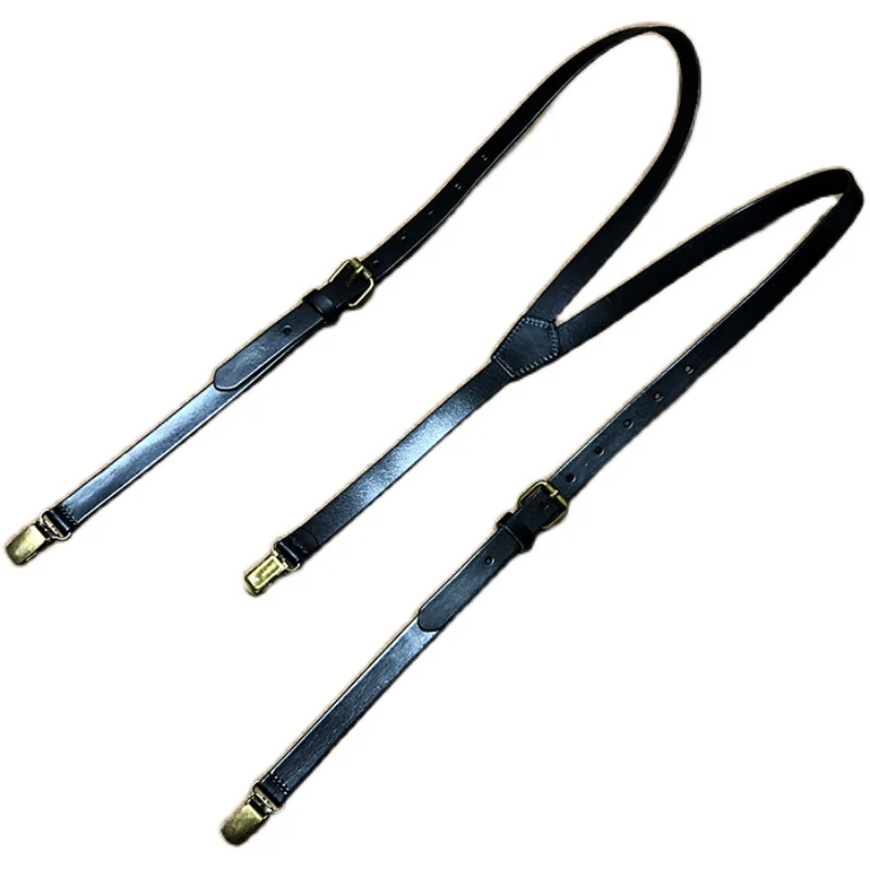 Genuine Leather Suspenders Man3 Clip Men's Suspenders Retro Adjustable Suspenders for Men's Pans Father/Husband Gift