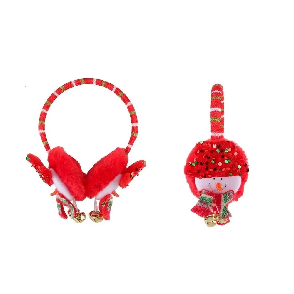 Soft Fabric Christmas Earmuff Bright Red Sequin Detail Winter Ear Warmer Elastic Band Thick Padding Cartoon Santa Headband