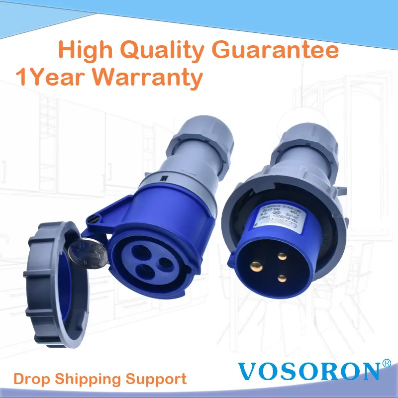 

IP67 Waterproof Socket 16A/32A Marine Boat Power Industrial Electrical 3Pin Plug