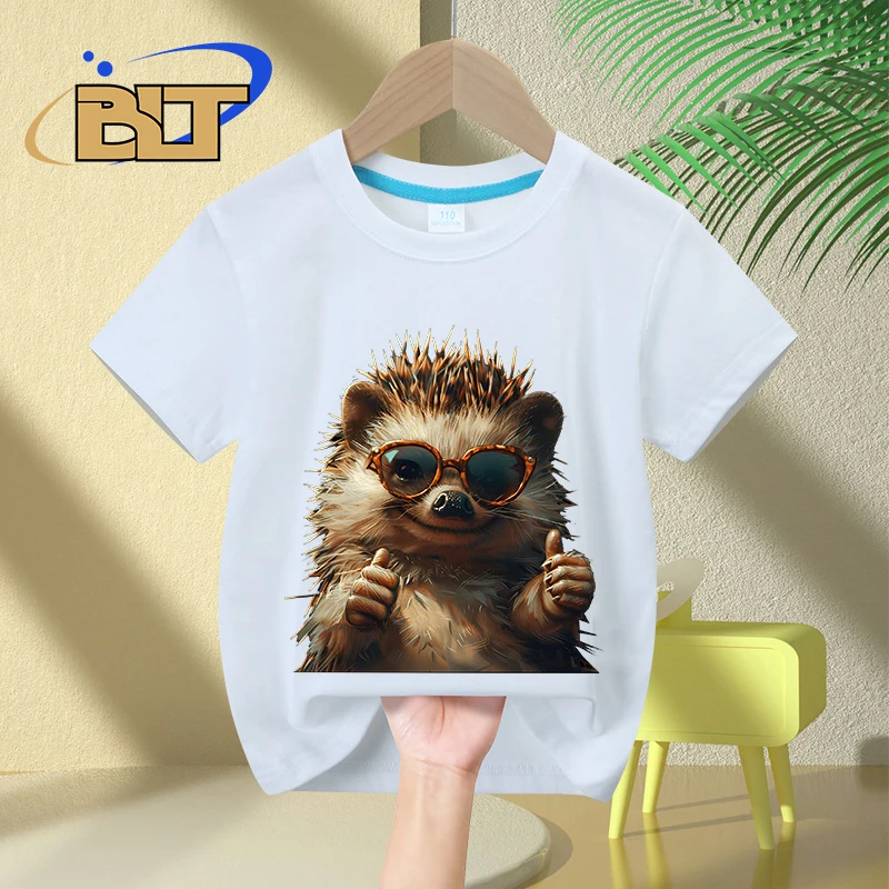 Hedgehog likes printed kids T-shirt summer children's clothing pure cotton short-sleeved personalized tops boys and girls gifts