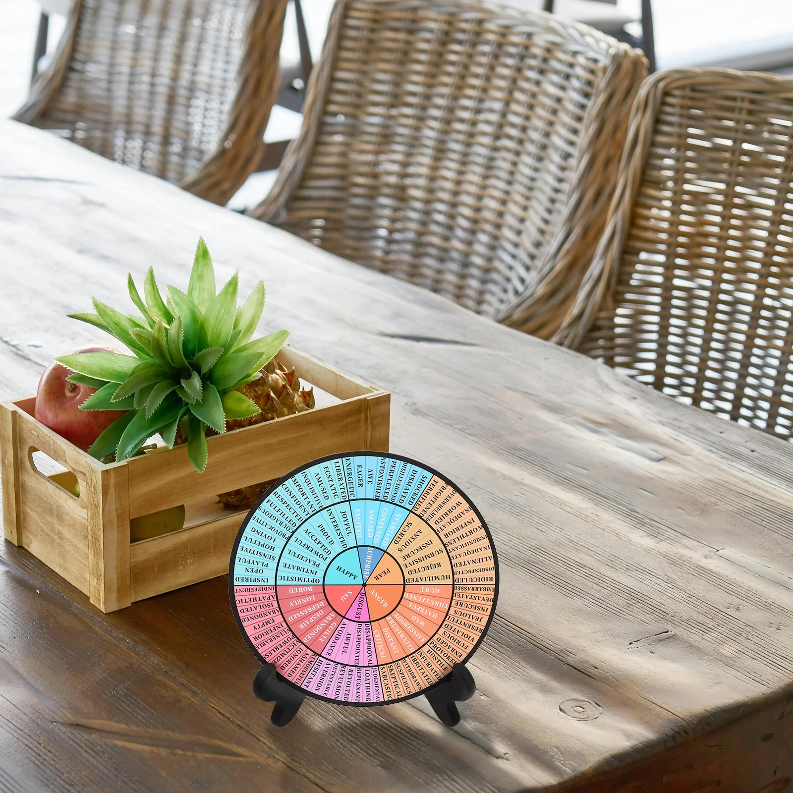 2 pçs roda de emoção pvc madeira decorativa sentimento roda escritório ornamento colorido exibição gráfico de emoções