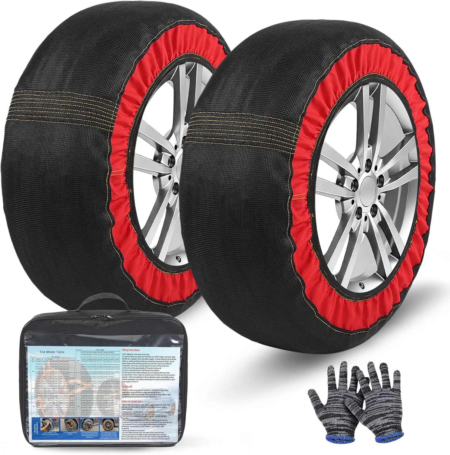 Car Snow Sock for Tire Textile Snow Chains Fabric Car Chains 1 Pairs of Gloves SUV Truck Pickup Winter Emergency Car Accessories