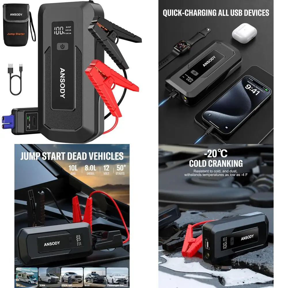 

Автомобильный стартер Peak 3000A (до 10 л газового или дизельного двигателя 8 л), усилитель аккумулятора с переходными проводами, встроенный светодиодный прожектор и SOS,