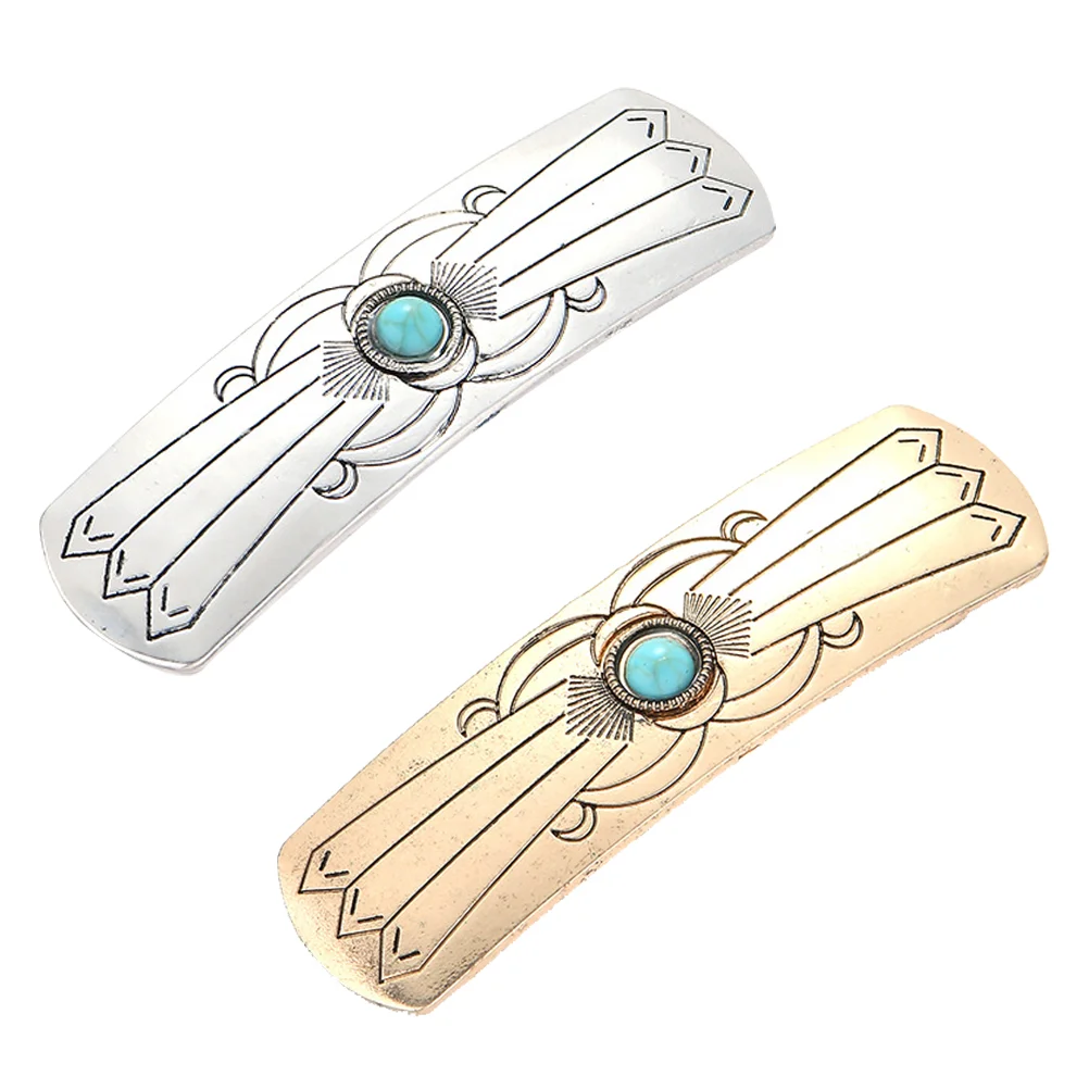 

2 Pcs Vintage Jewel Spring Clip Women's Hair Barrettes Rhinestones Alloy Hairpin Accessories