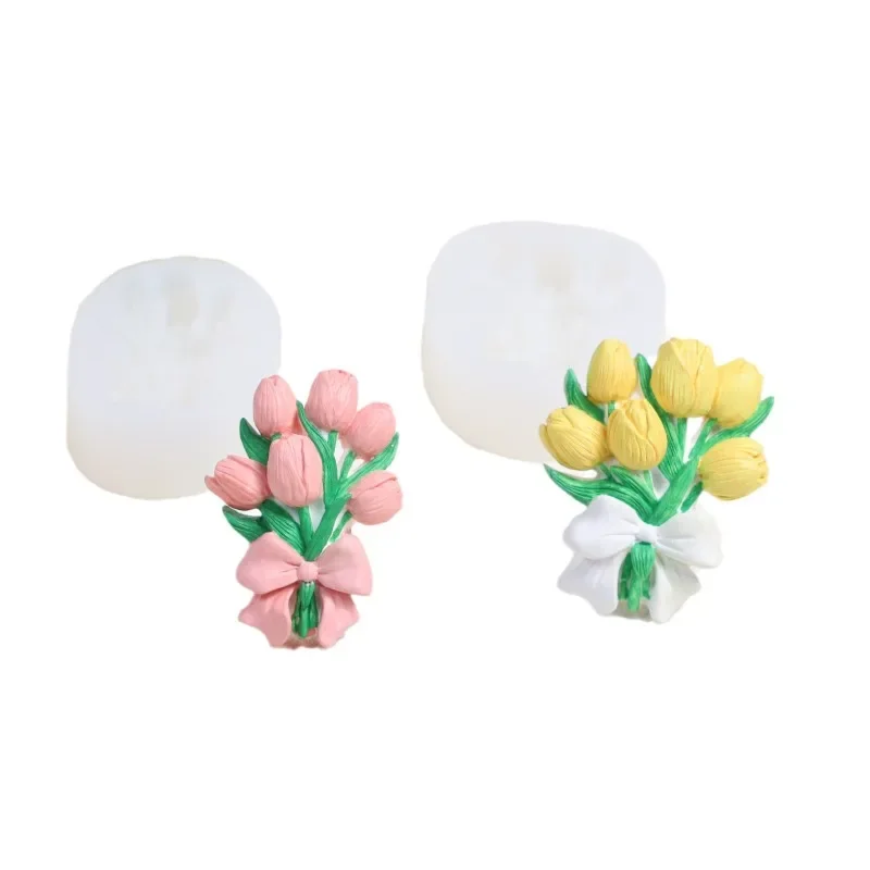 3D Tulip Flower Bundle Silicone Mold Fondant Chocolate Cake Decorating Dessert Making Molds DIY Aromatherapy Candle Resin Mold