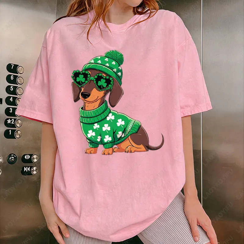 Saint-Patrick teckel impression T-Shirt mode drôle chanceux chien graphique coton unisexe t-shirts Vintage St Patricks Day T-Shirt