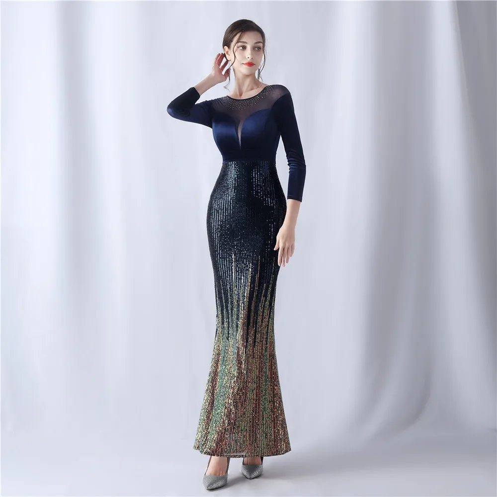 Long  Sequins Plus Size Fat Yards Fat Beauty Performance Clothes Banquet Evening Dresses