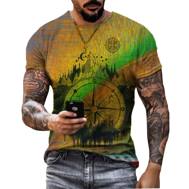 Zomer Retro T-Shirt Mariner 'S Kompas 3d Print Mode Korte Mouw Top Elastische Oversized Kleding Sweatshirt Fitness T-Shirt