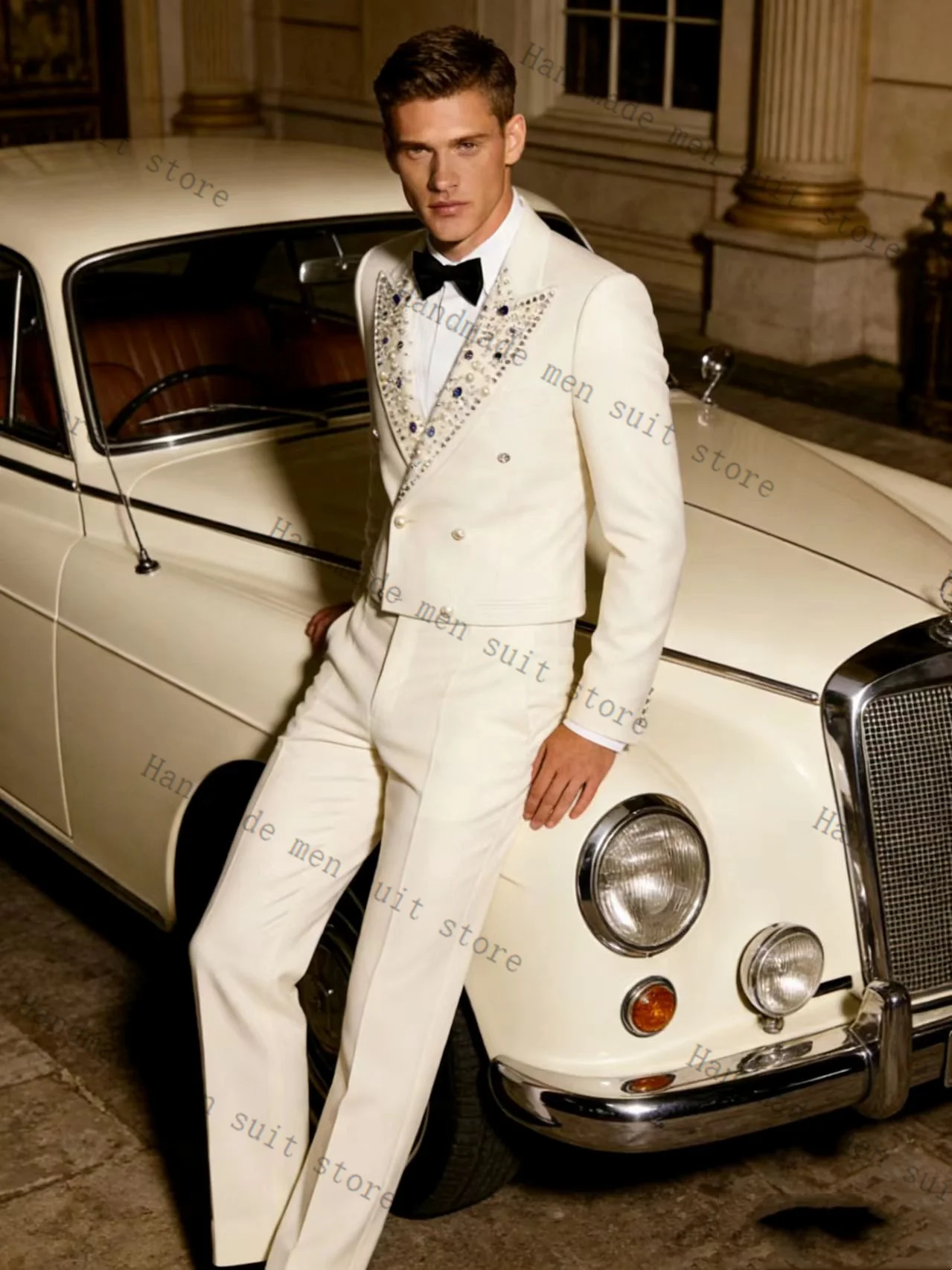 

Ivory Men Suit Set 2 Piece Blazer+Pants Stone Spring Cotton Prom Wedding Tuxedos Coat Customized Formal Office Fashion Jacket