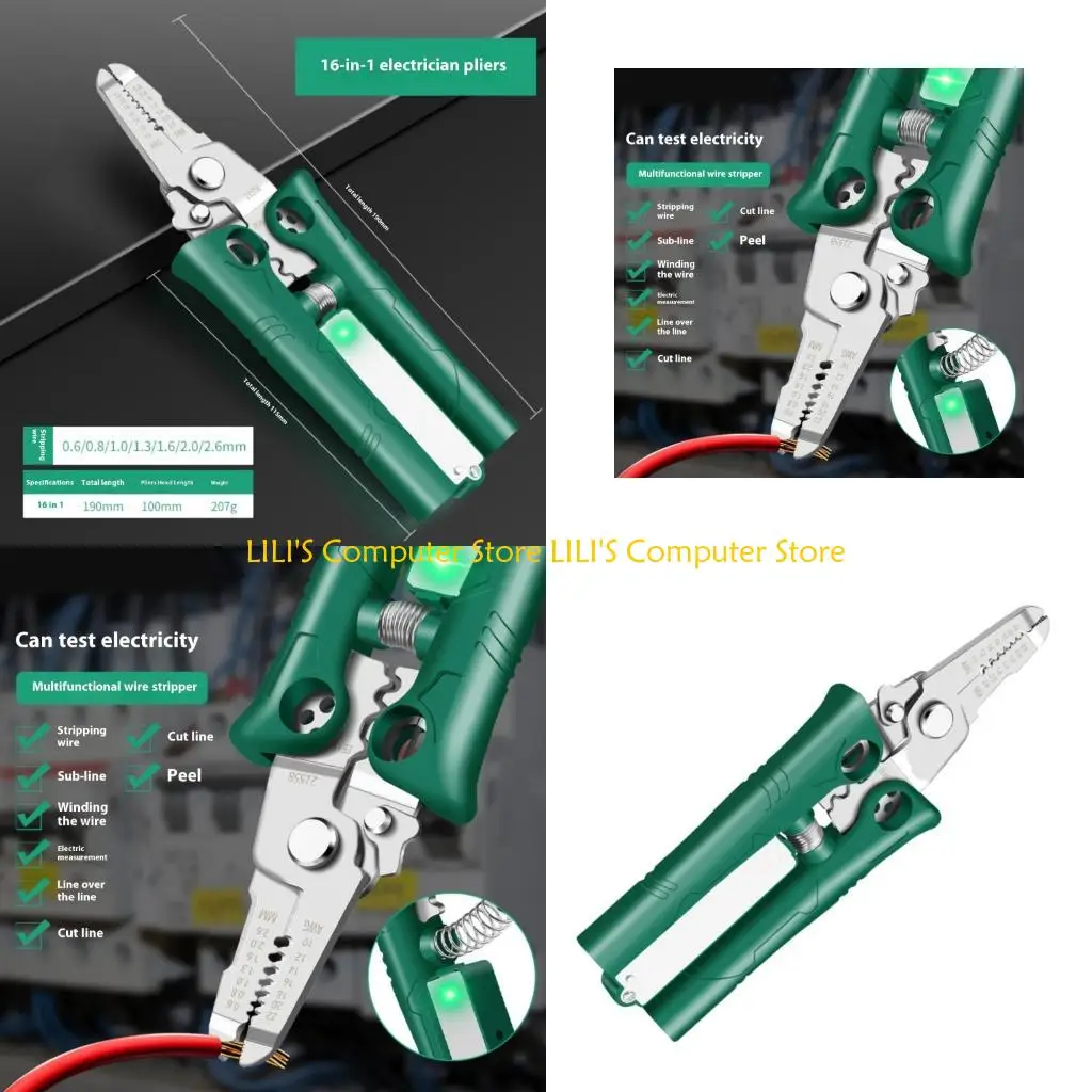 

A52B Electrician Grade 16 in 1 Wire Stripper Voltages Testing Function High Hardness Stainless Steel Construction