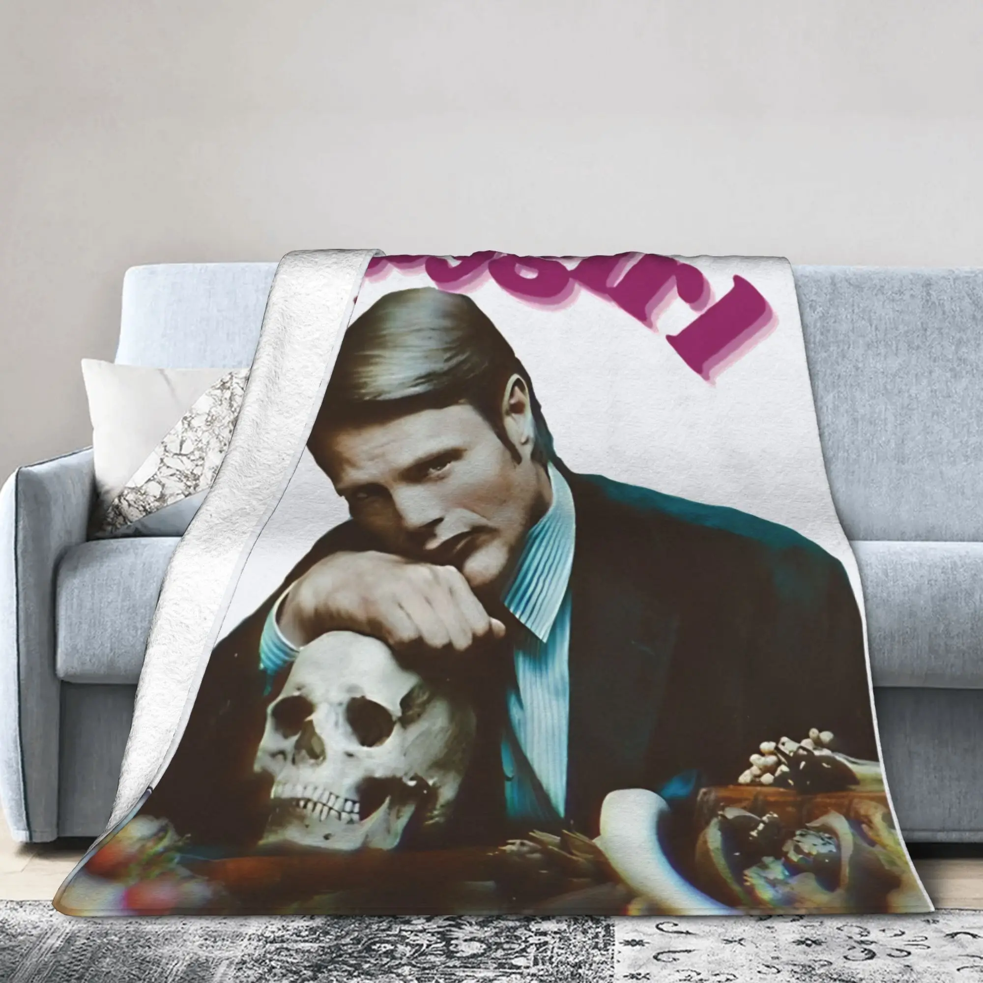 Mads Mikkelsen Hannibal Babygirl Flannel Blanket  Super Warm Throw Blanket for Outdoor Camping Novelty Bedspread Sofa Bed Cover