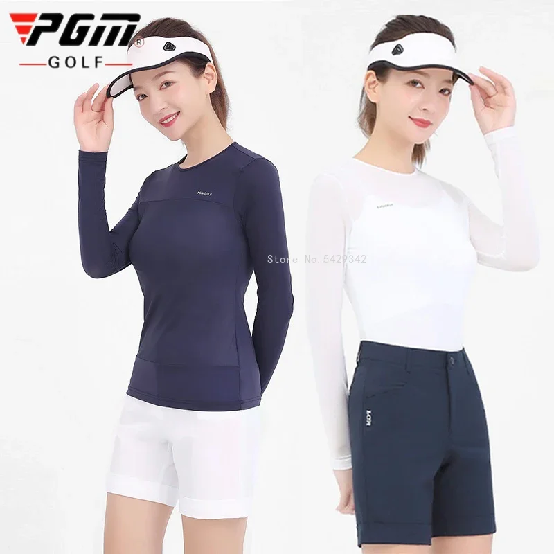 Pgm Women Thin Golf Shirt Sunscreen Cooling Tops with Anti-Uv Ladies Long Sleeve Ice Silk Bottoming Shirts Underwear Golf Wear