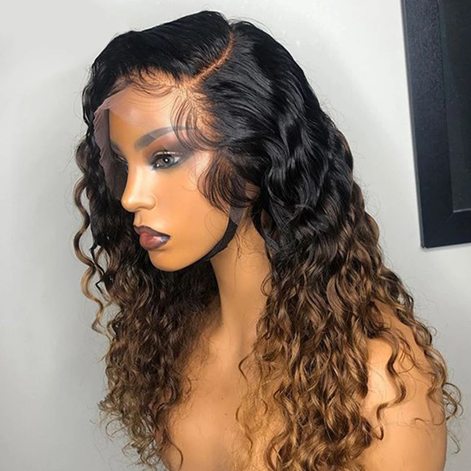 Soft 26 Inch 180Density Ombre Blonde Kinky Curly Lace Front Wig For Women with Babyhair Preplucked Heat Resistant Glueless