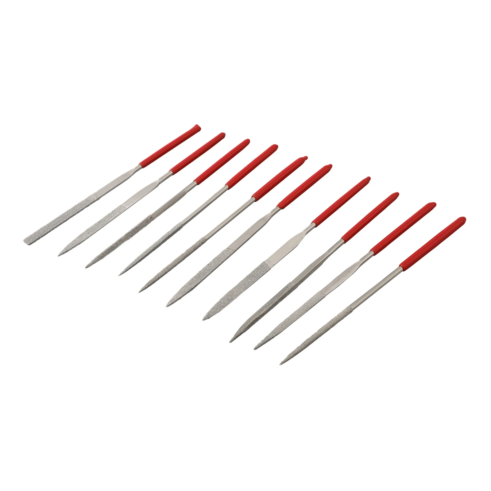 10 개/대 전기 도금 다이아몬드 바늘 파일 세트 부드러운 고무 손잡이 플랫 팁 커팅 에지 디버링 연삭에 적합 3 × 140mm