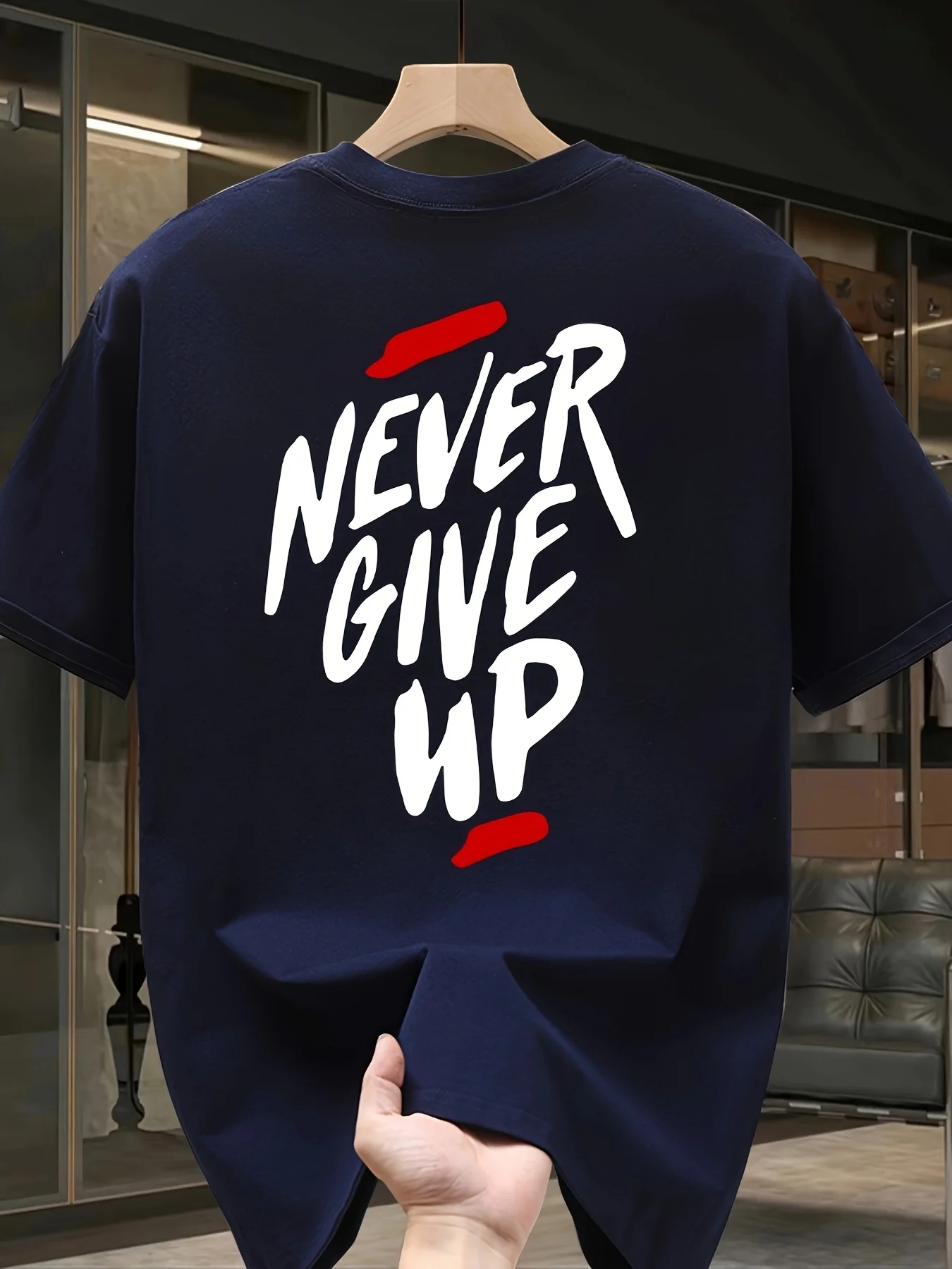 

Men's t-shirts Streetwear Harajuku Summer 100% cotton Never Give Up Printing Short sleeve tee 90s vintage clothes Christmas