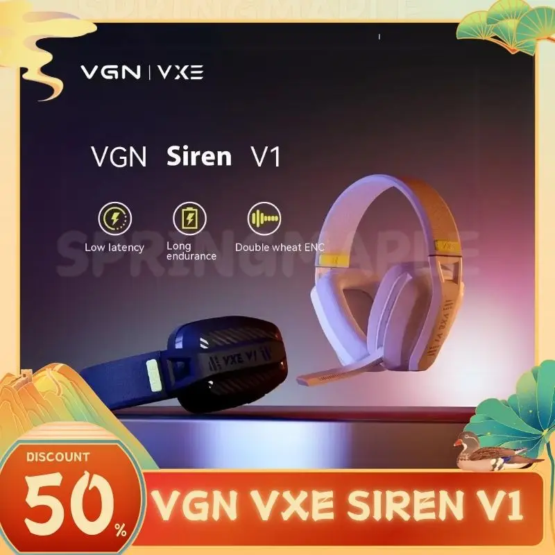 VGN VXE Siren V1 2Mode Wireless Headset Bluetooth 5.3 2.4G FPS Gaming Headset Earphone Low Latency Light Weight Gift Customized