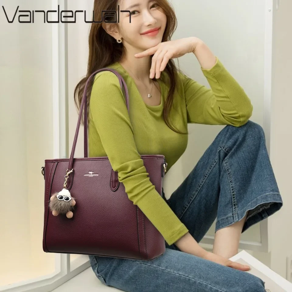 VANDERWAH Large Shoulder Bags for Women Luxury Designer Crossbody Bag High Quality Soft Leather Handbag Ladies Purse Fashion Sac