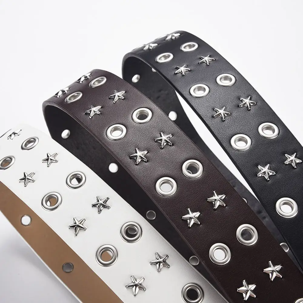 

Vintage PU Leather Star Rivet Belt Metal Hip Hop Y2K Belt Punk Style Chain Decorative Double Row Buckle Waistband Nightclub