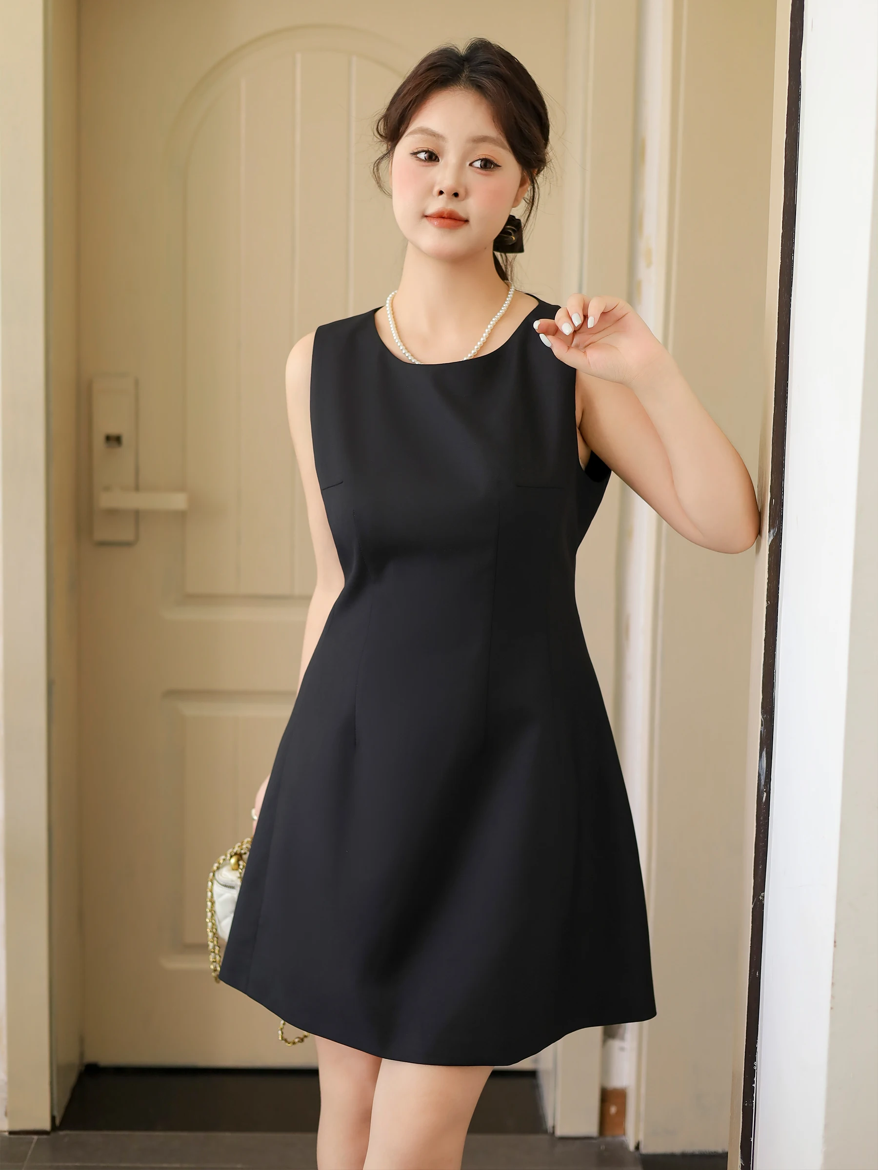 

DM00 plus Size Ele Slimming Vest Dr round Ne Svel A-Line Summer Casual Wear Polyester Fiber Midi Dr