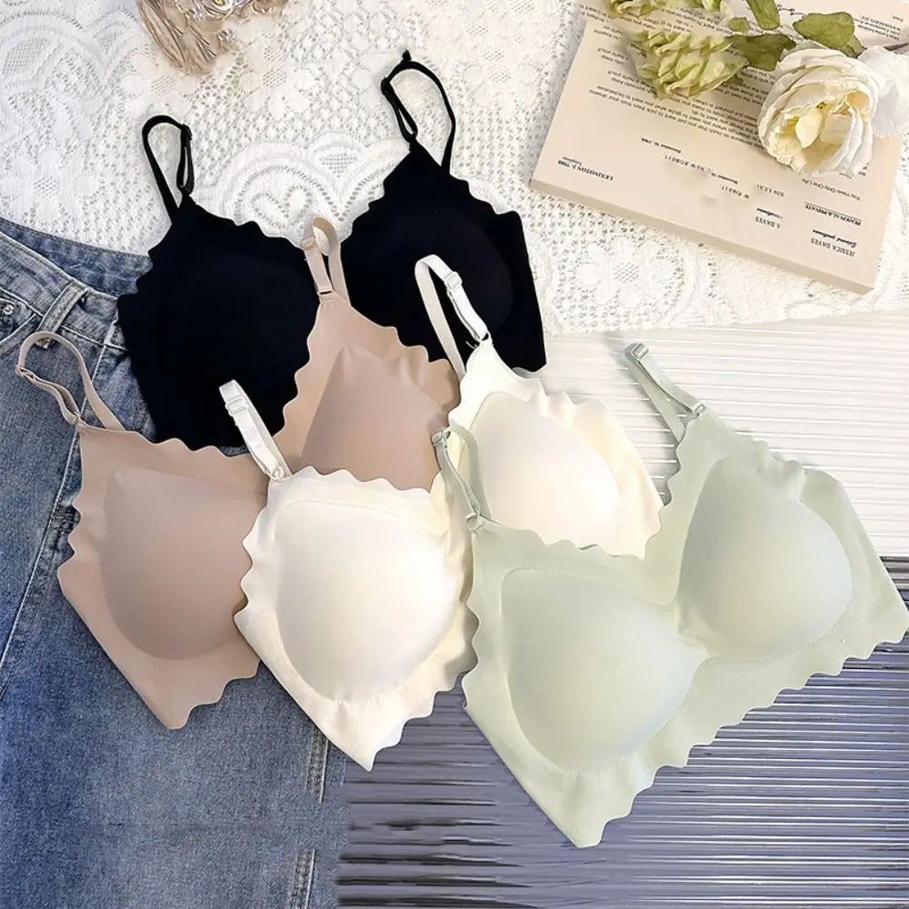 

Cool Traceless Seamless Bra with Pad Hollow Out Wireless Ice Slik Lace Bras Intimates Vest Tops Women's Push Up Bra Women