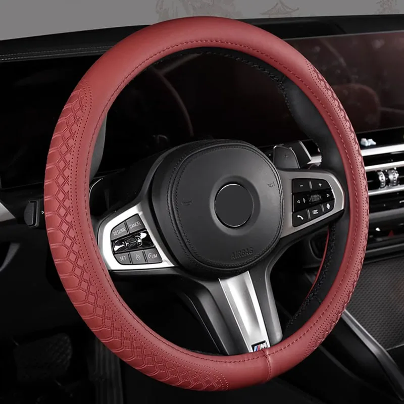 For 40/42/45/47/50CM Steering Wheel Large Car Truck Lorry Van Steering Wheel Cover Embossed Leather Auto Accessories 3