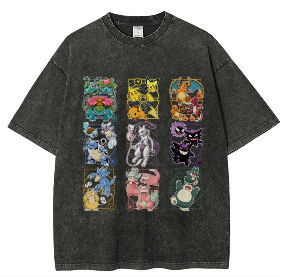 Pok é mon Charakter bedrucktes Herren-Sommer-T-Shirt, trendige Freizeitkleidung, Street-Style, Anime-bedrucktes Baumwoll-T-Shirt