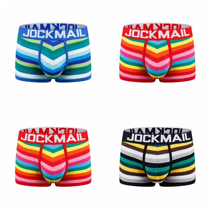 4PC JOCKMAIL Boxers Man Cotton Striped Rainbow Sexy Ropa Interior Hombre Boy Pants Hot Selling Couple Sissy Calzones Hombre