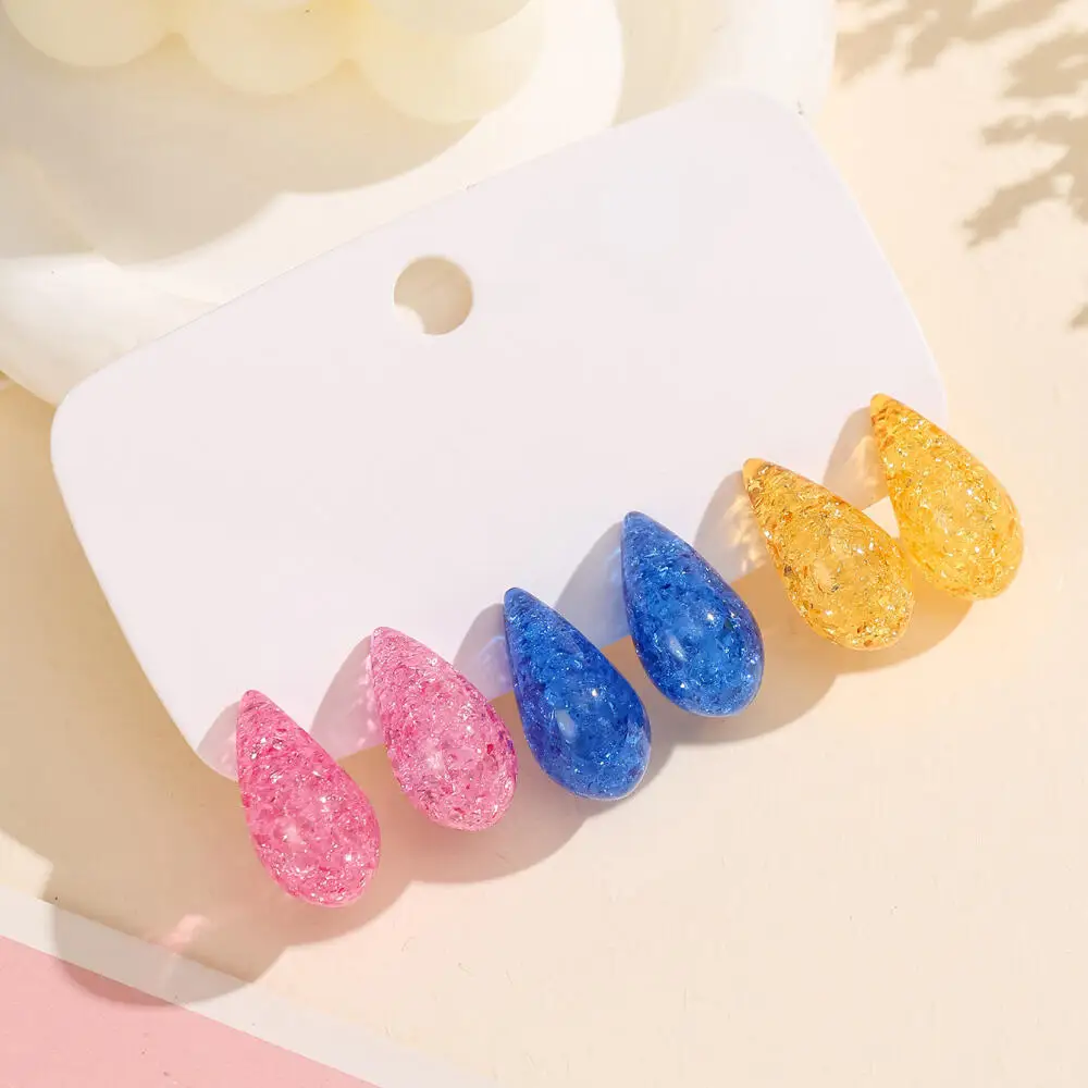 3Pairs Sparkly Crystal Water Drop Hoop Earring Set, Classic Fashion Water Drop C-Shaped Earrings, Suitable for Daily Party Wear