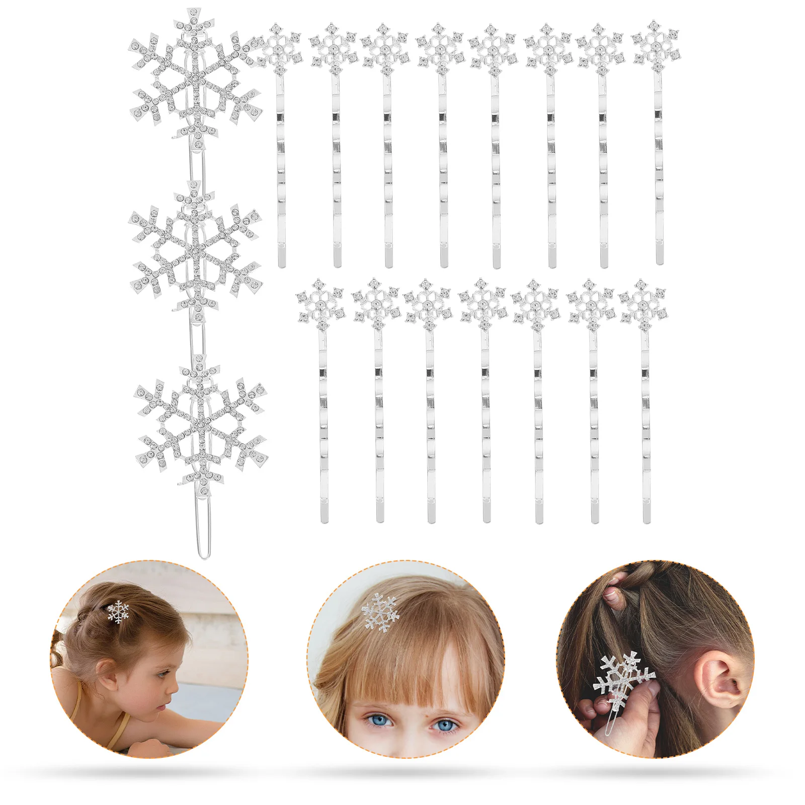

18 Pcs Snowflake Hair Accessories Clip Set Barrettes Cute Pins for Women Rhinestone Hairpins Clips Alloy Glitter Miss