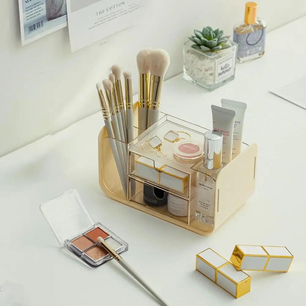 Durable Multi Grid Stationery Storage Box Drawer Dust-proof Pen Container HIPS+PS Transparent Makeup Brush Holder Office