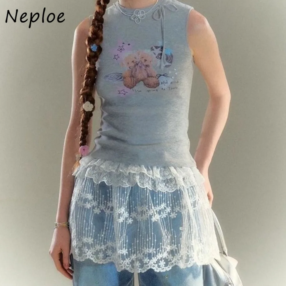 Neploe Lace High Waist A-line Short Mujer Faldas Korea Mesh Hollow Out Fart Curtain Ball Gown Skirts Fold Through Skirt Curtain