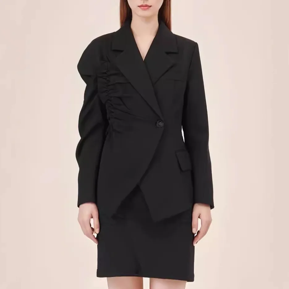 

Black Women Suit 1 Piece Blazer Fall Autumn Formal Office Lady Business Cotton Outfit Jacket Coat With Lining