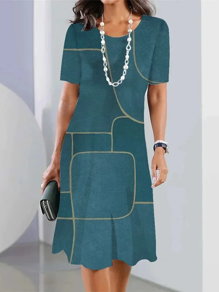 2025, neue Vintage-Damenkleider, gestreift, bedruckt, elegant, lässig, kurzärmelig, modisch, übergroße Damenkleider, Y2k B5V8