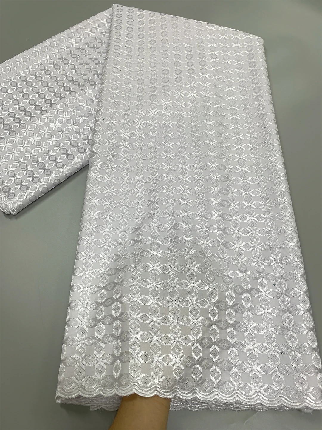 Pure White Luxury Austria Cotton Lace Fabric Swiss Fine Eyelets Embroidery Polished Lace Fabric For Men Ceremony Dresses Fabric