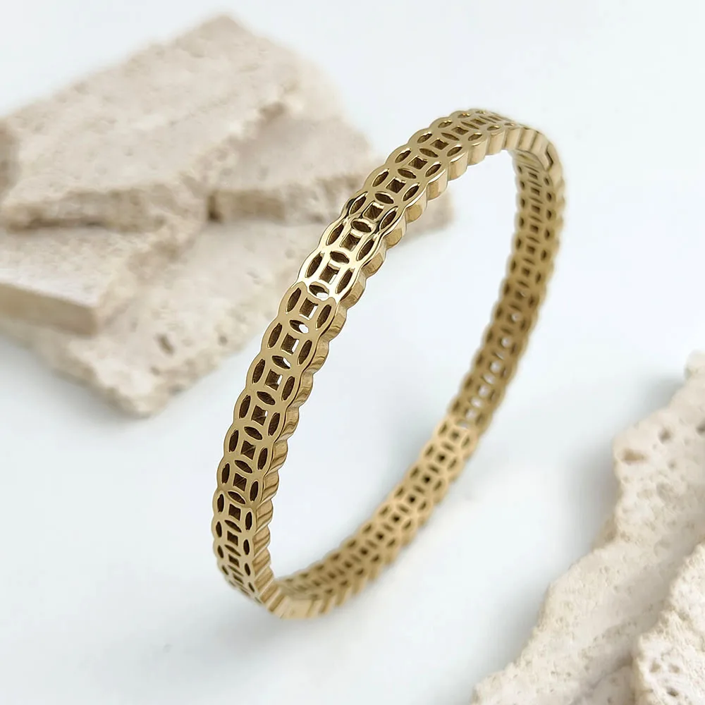 New copper coin hollow stainless steel gold-plated 18K bracelet, high-quality waterproof silver jewelry, gift for couples